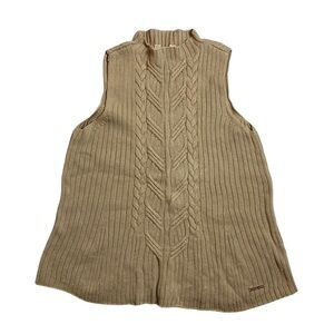 Michael Kors Cream Beige Chunky Cable Knit Sweater Vest Cotton Mockneck Jumper M